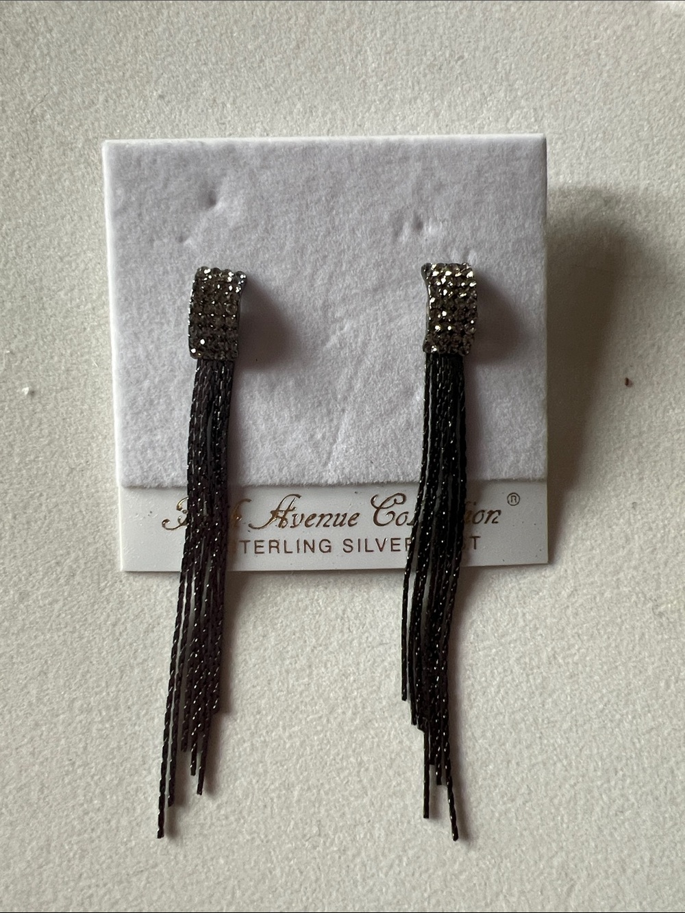 Silver Black Crystal Tassel Earrings